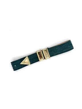 Green vintage suede belt with gold accents